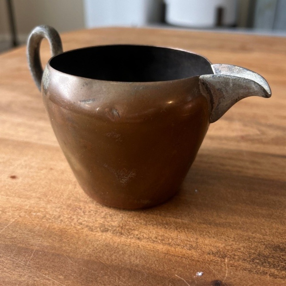 Vintage Copper Creamer Pitcher Small Metal Spout Handle Hole Large Gash in Pics - Picture 1 of 4
